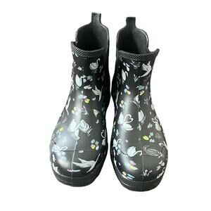 Vera Bradley Rain Gardening Boots Water Proof Black by Totes SWAN LAKE sz. 9